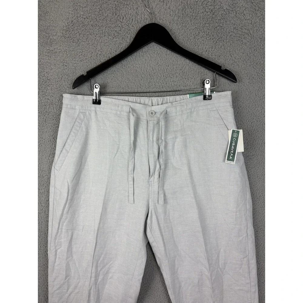 Cubavera Mens Gray Dawn Linen Rayon Relaxed Drawstring Chino Pants CUBS6071DS